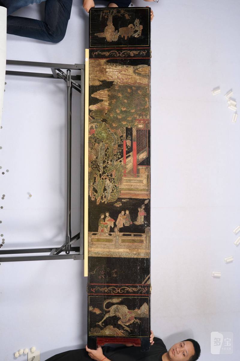 Lot1048 清康熙十二年（1673） 广作三水县知县苏嵋荣寿款彩大屏风 十二扇 - 图22